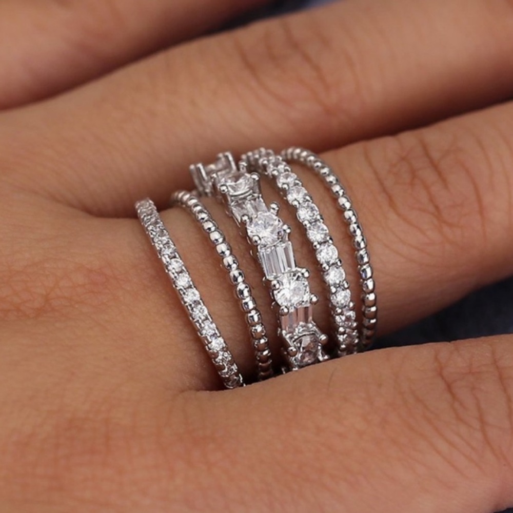 925 STERLING SILVER WHITE SAPPHIRE MULTI BAND RING - Picture 2 of 5